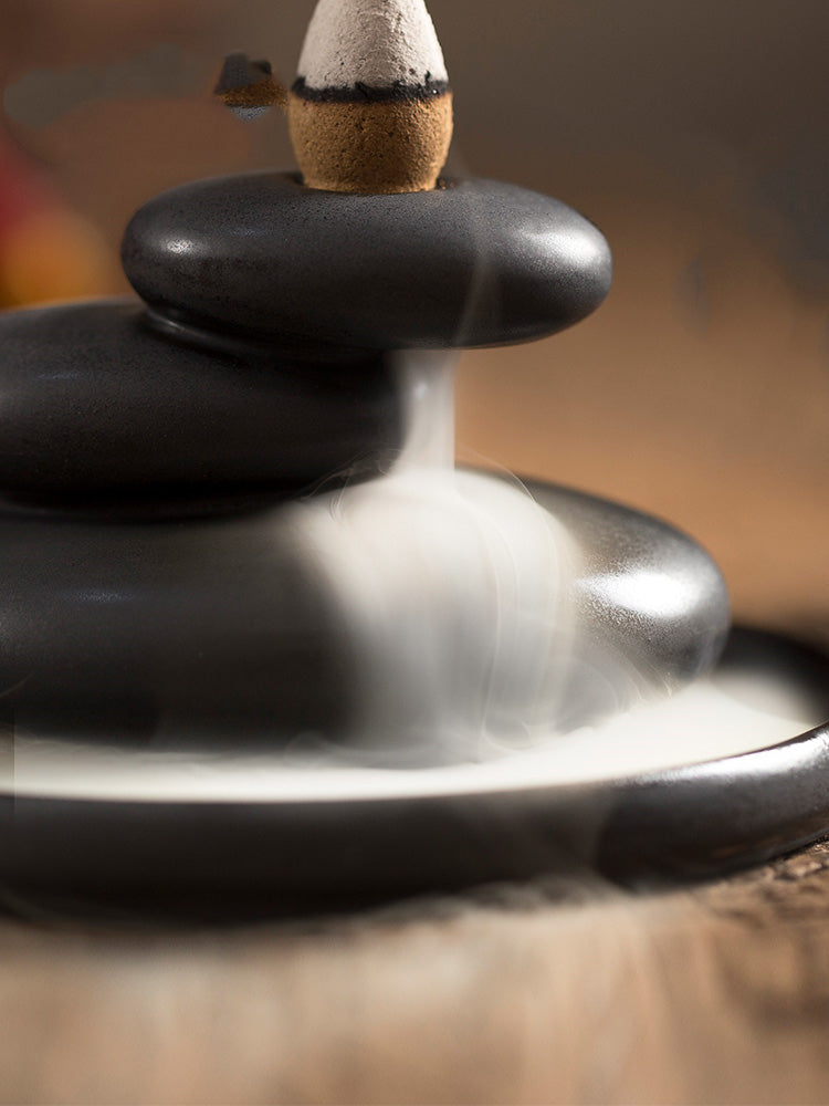 Ceramic Layered Black Stone Reverse Flow Incense Burner