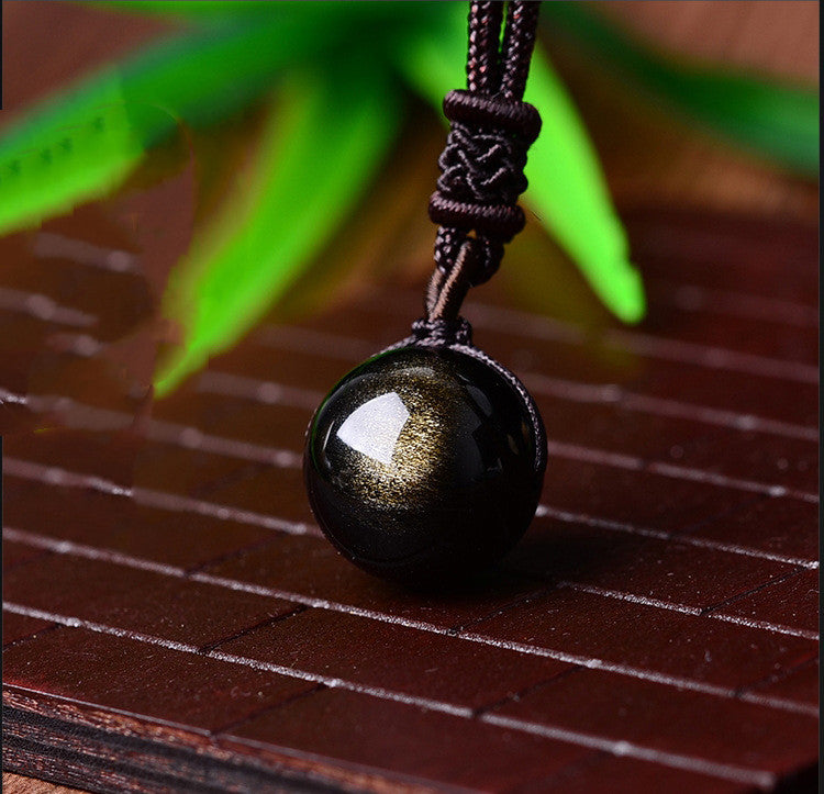 Natural Crystal Pendant Gold Obsidian Obsidian Fashion Simple Necklace