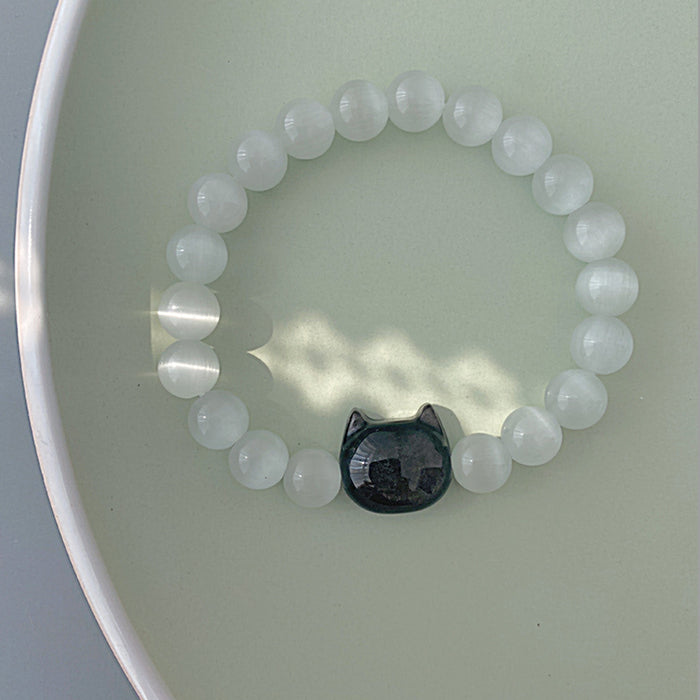 Silver Obsidian Cat White Crystal Sweet Cool