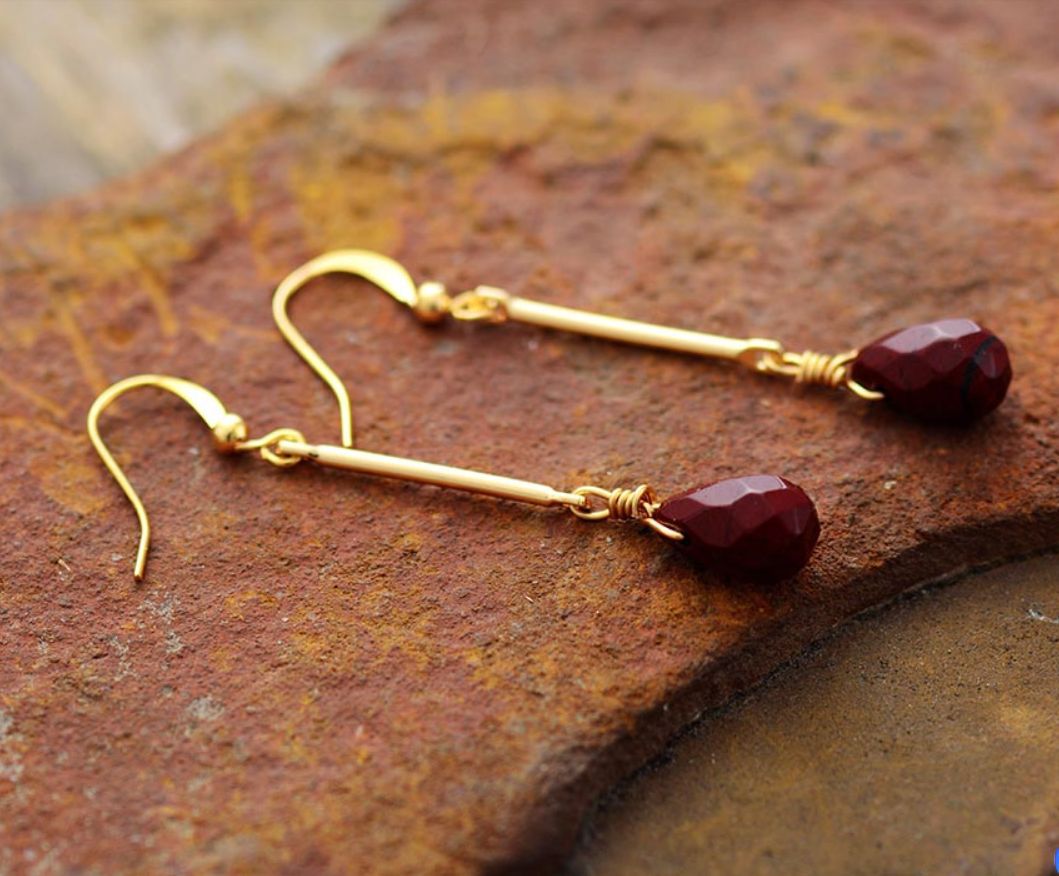 Elegant Lovely Natural Stone Drop Earrings Red Jasper