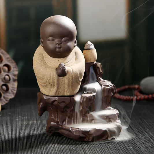 Meditating Little Monk Reverse Flow Incense Burner
