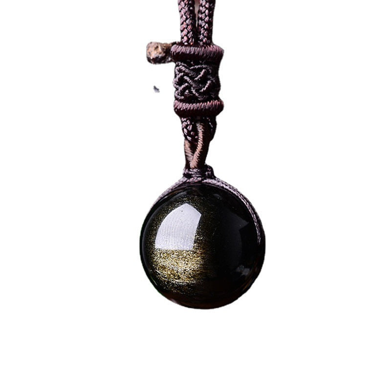 Natural Crystal Pendant Gold Obsidian Obsidian Fashion Simple Necklace