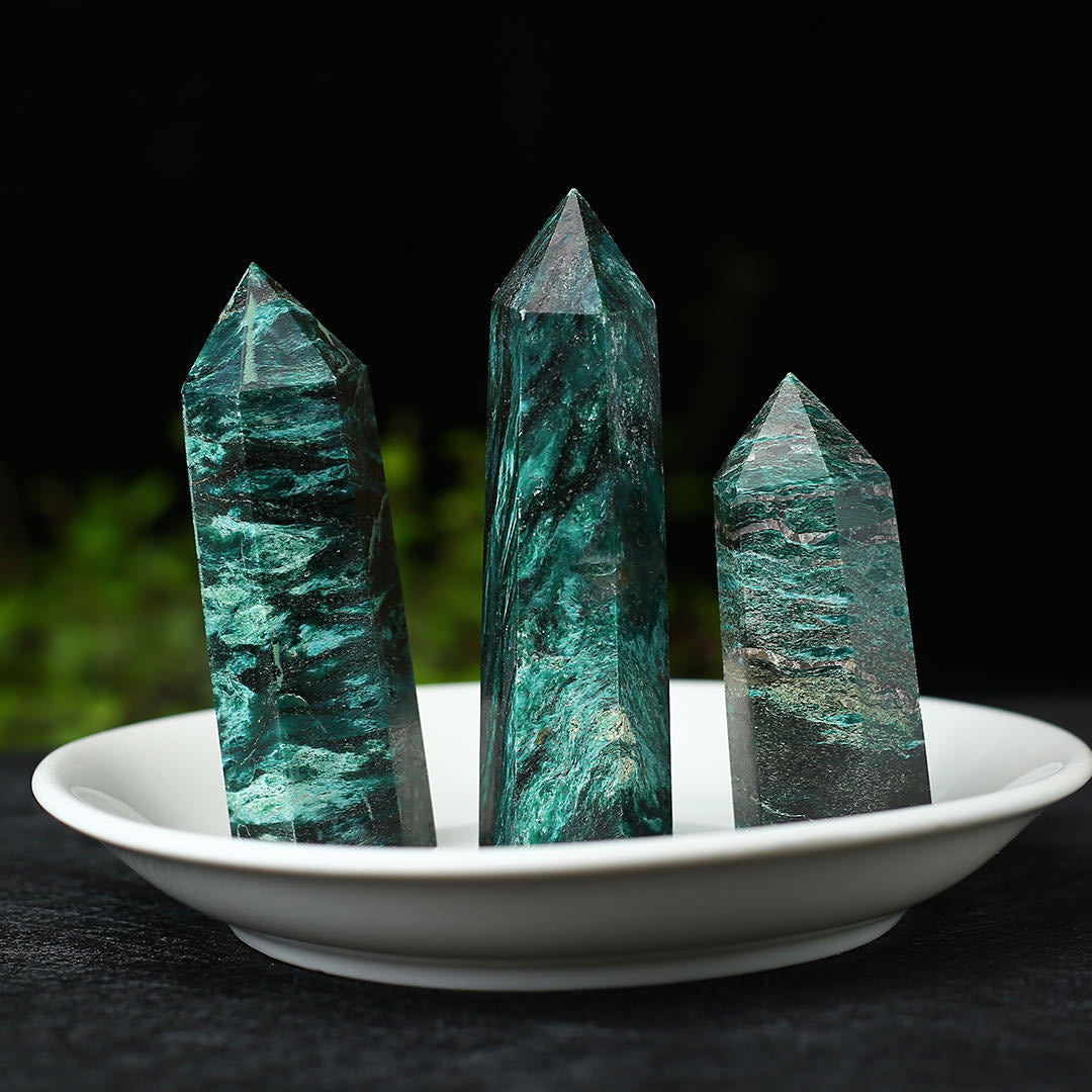 Green Mica Hexagonal Crystal Column Ornament
