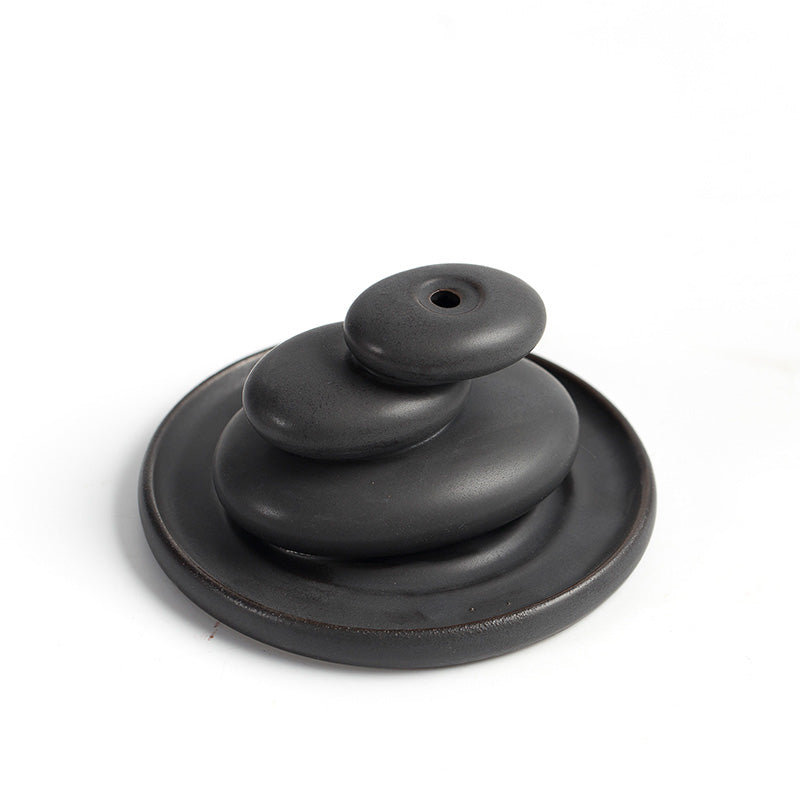 Ceramic Layered Black Stone Reverse Flow Incense Burner