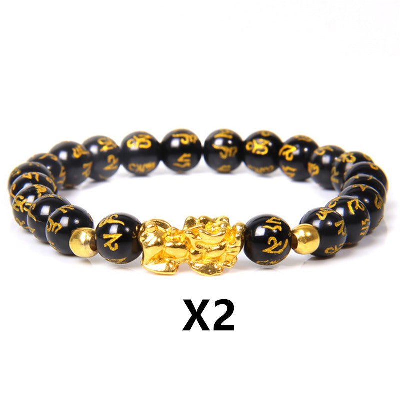 Men's Lucky Black Pixiu Gold Obsidian Bracelet