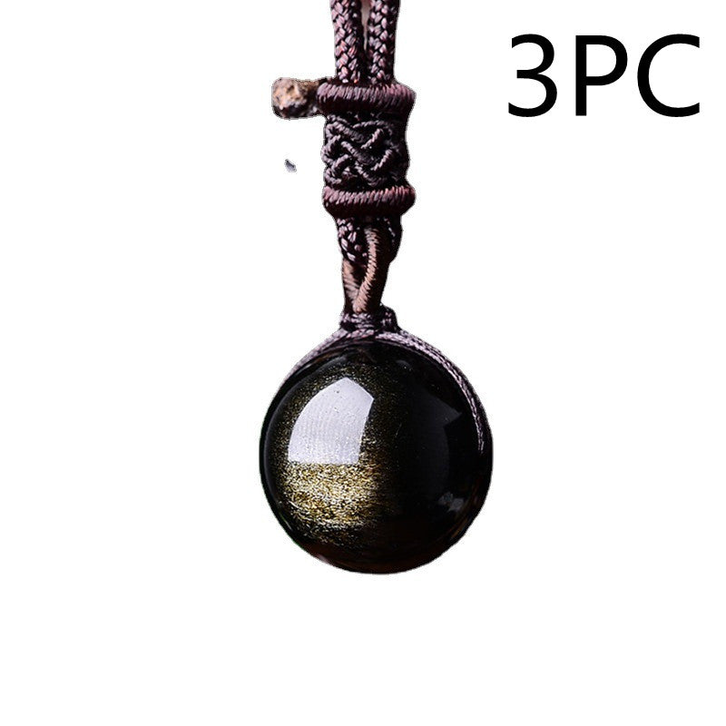 Natural Crystal Pendant Gold Obsidian Obsidian Fashion Simple Necklace