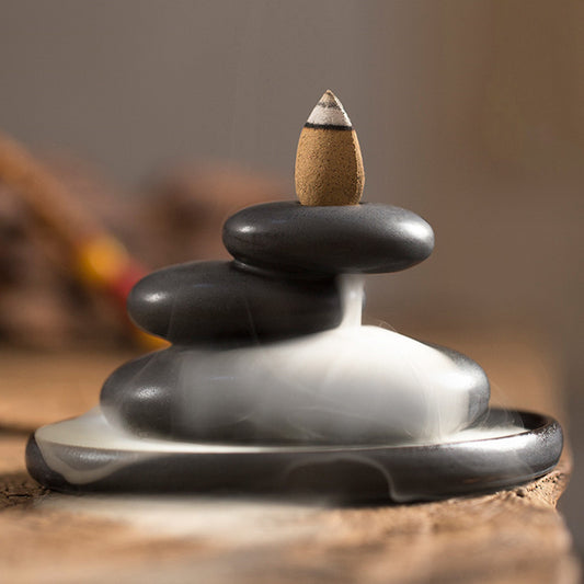 Ceramic Layered Black Stone Reverse Flow Incense Burner