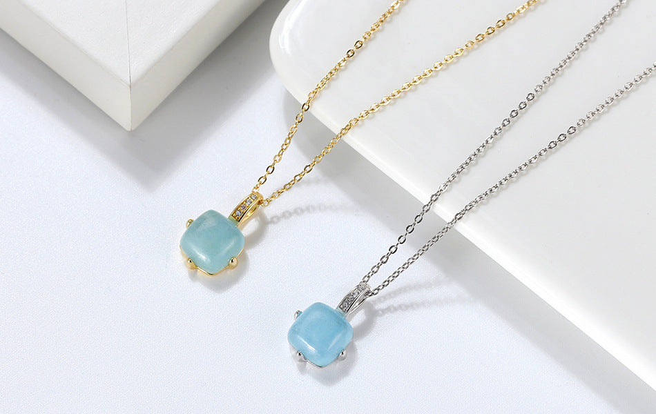 S925 Sterling Silver Necklace Natural Aquamarine