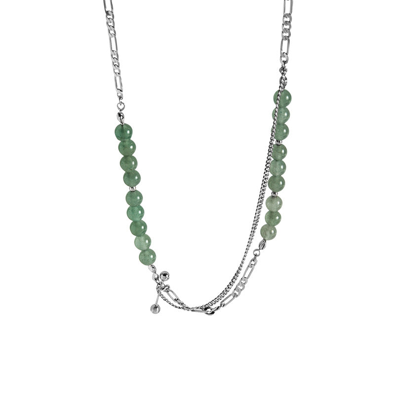 Temperament Wild Natural Green Aventurine Necklace Female Clavicle Chain