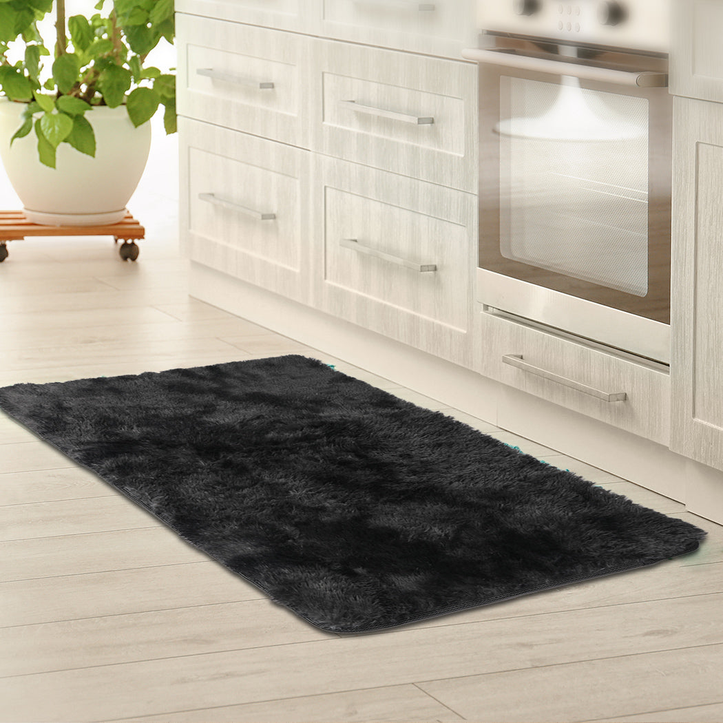 Marlow Floor Rug Shaggy Rugs Soft Large Carpet Area Tie-dyed 80x120cm Black