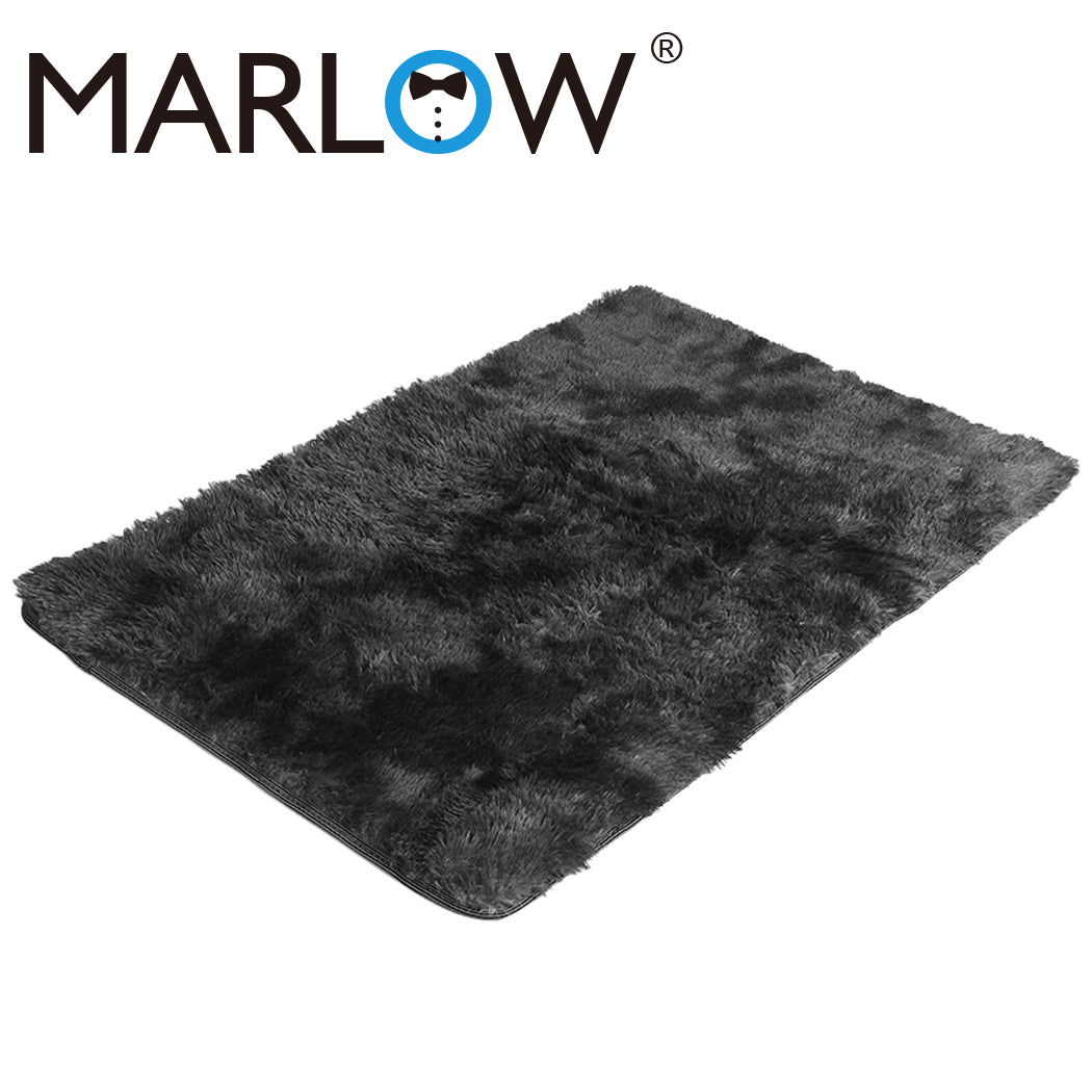 Marlow Floor Rug Shaggy Rugs Soft Large Carpet Area Tie-dyed 120x160cm Black